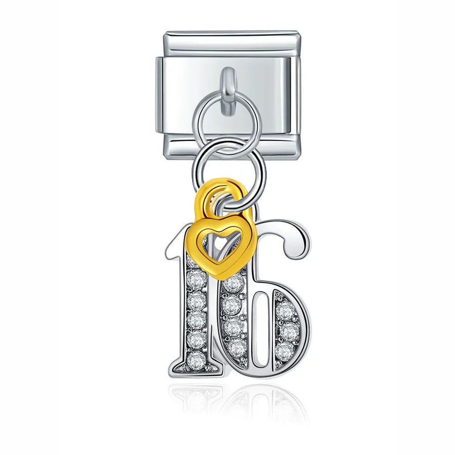 Silver Number Gold Heart Dangle