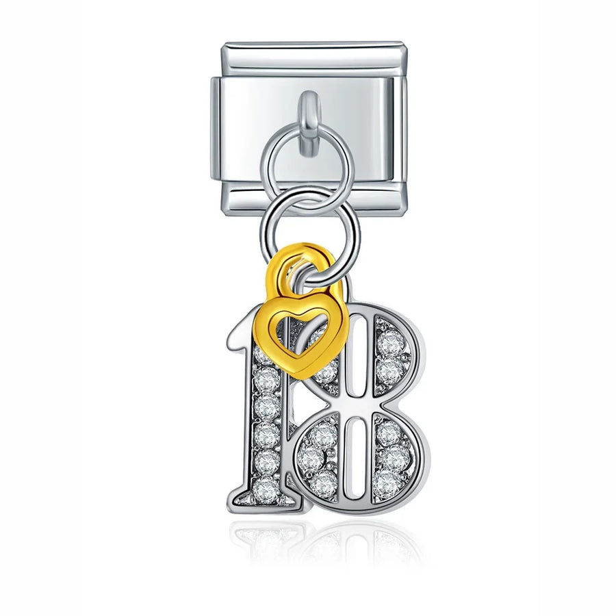 Silver Number Gold Heart Dangle