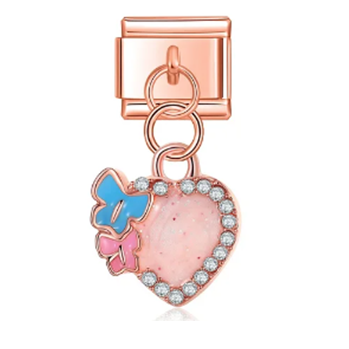 Rose Gold Heart with Ribbon Dangle
